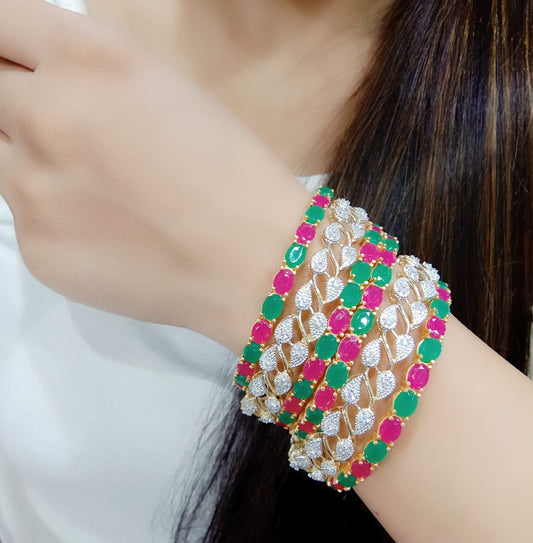 Gold-Polished Alloy American Diamond Combo Of Multi& Silver Bangles - The Pari