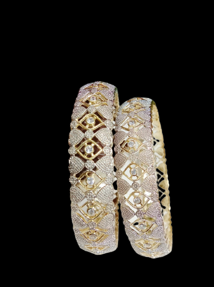 Gold-Polished Alloy Designer American Diamond Bangle Set - The Pari