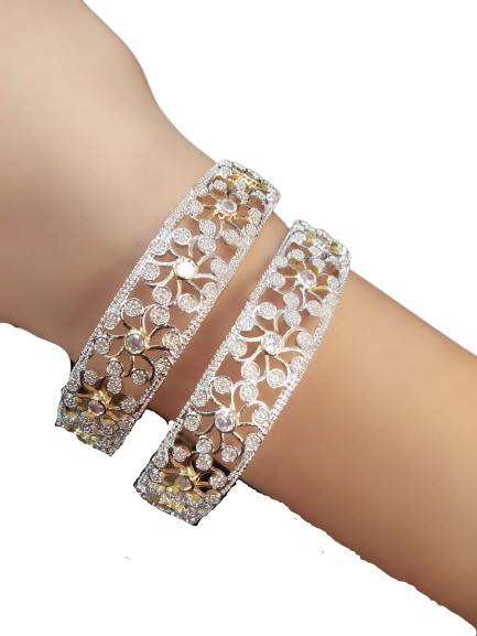 Gold-Polished Alloy Designer American Diamond Bangle Set - The Pari