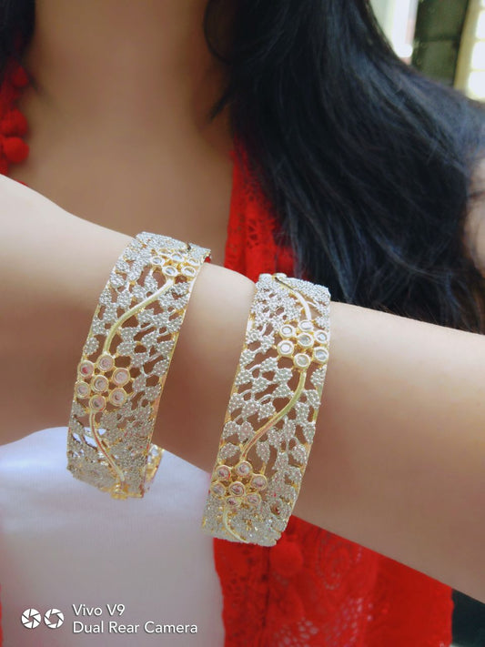 Gold-Polished Alloy 12 Designer American Diamond Bangle Set - The Pari