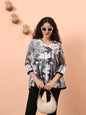 Yufta Black And White Cotton Gathered Or Pleated Angrakha Top