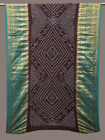 Black Bandhani Kanchipuram Silk Handloom Dupatta with Border Design - Global Threads
