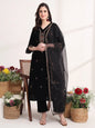 Yufta Black Straight Embroidery Kurta And Trouser With Dupatta Set