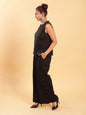 BohoJazz Black self stripe Top with Flared Pants with Side Slits Co-ord Set