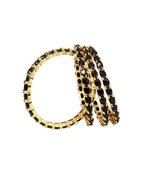 Gold-Polished Alloy American Diamond Combo Of Black & Silver Bangles - The Pari