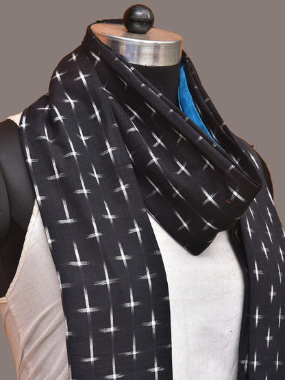 Blue and Black Pochampally Ikat Cotton Handloom Dupatta with Plus Buta Design - Global Threads