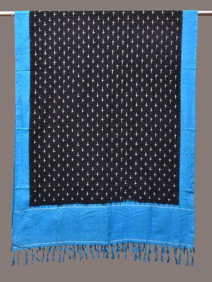 Blue and Black Pochampally Ikat Cotton Handloom Dupatta with Plus Buta Design - Global Threads