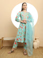 Yufta Blue Printed Silk Embroidered Kurta Dupatta Set