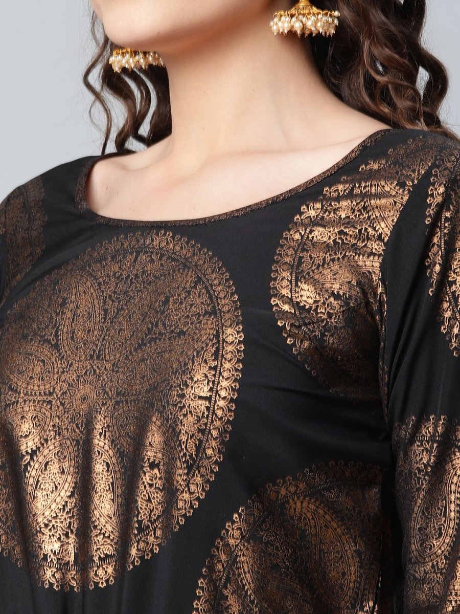 Ahalyaa Black Crepe Copper Foil Printed Jumpsuit