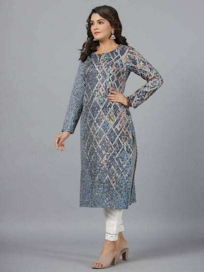 Juniper Women Blue Printed Polyester Kurta