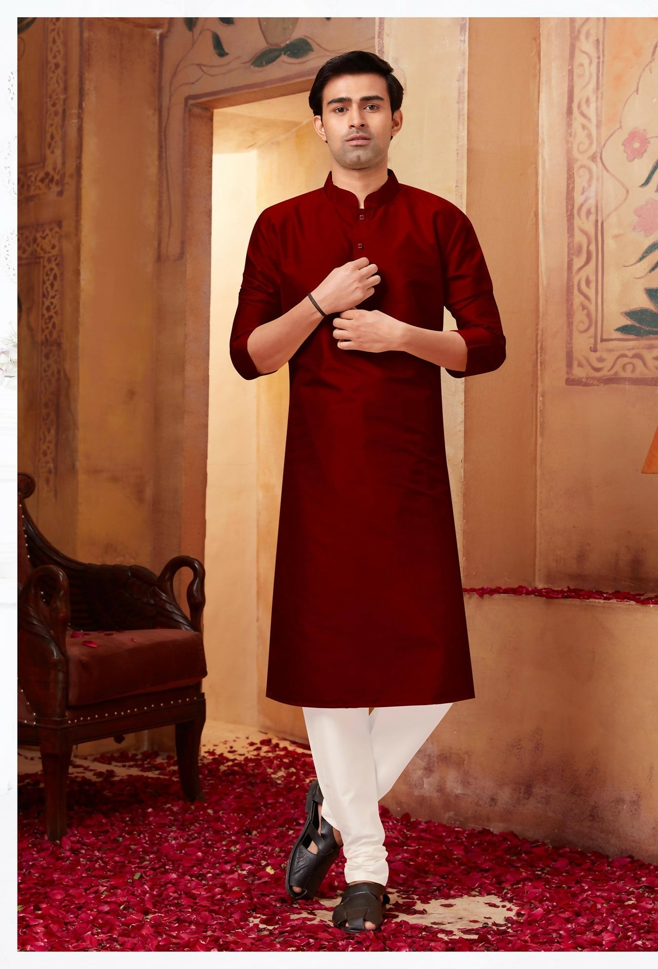 Joban Fashion Maron Art Silk Kurta Pyjama