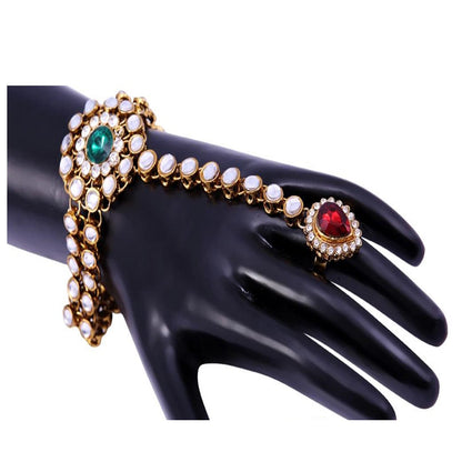 Gold-Polished Alloy Nath And Hathphool Combo - The Pari