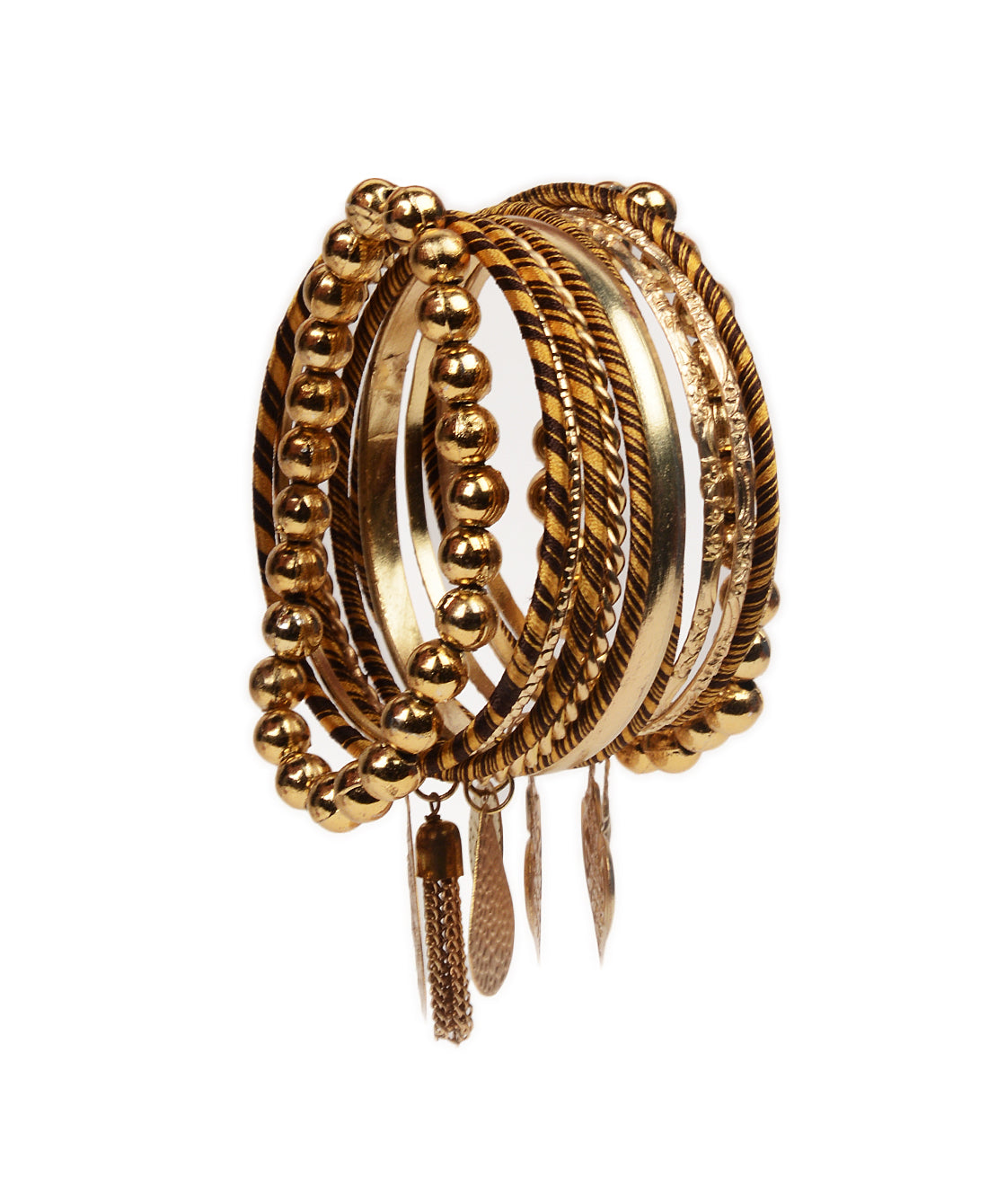 Gold-Polished Alloy Designer Fusion Gold Charms Bangle Set - The Pari