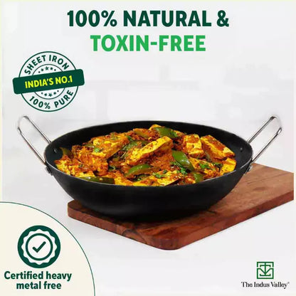 The Indus Valley 100% Pure Iron Cookware Set: Tawa+ Fry Pan+ Wok, Toxin-free Sheet Iron, Pre-seasoned, Induction & Gas, Kitchen Set for Home, Kadai