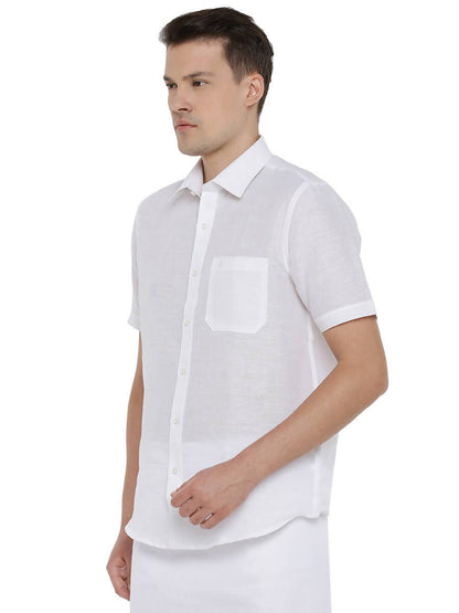 Ramraj Cotton Mens Cotton Linen Half Sleeve White Shirt