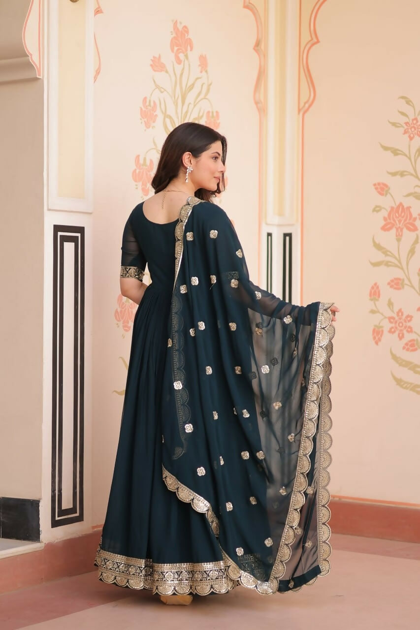 Teeya Creation Rama Color Faux Georgette Embroidery Work Wedding Wear Long Gown
