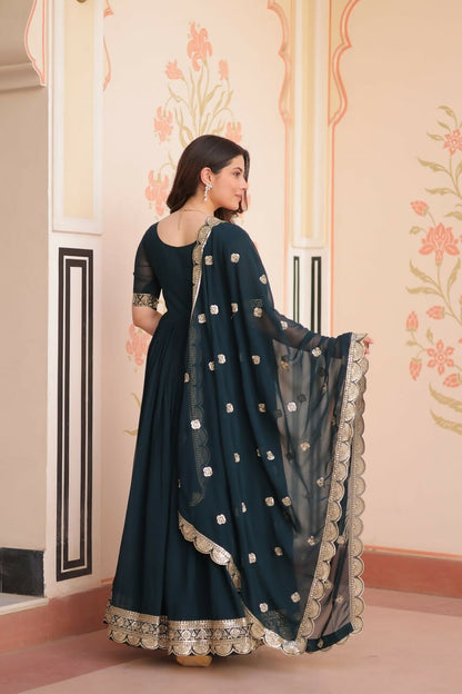 Teeya Creation Rama Color Faux Georgette Embroidery Work Wedding Wear Long Gown