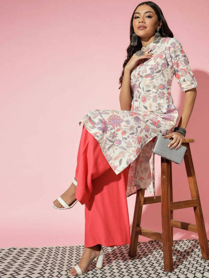 Myshka Women Multi Floral Cotton A-Line Round Neck Kurtas
