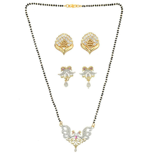 AanyaCentric Gold-Polished Mangalsutra with Pendant, 2 Pair Earrings