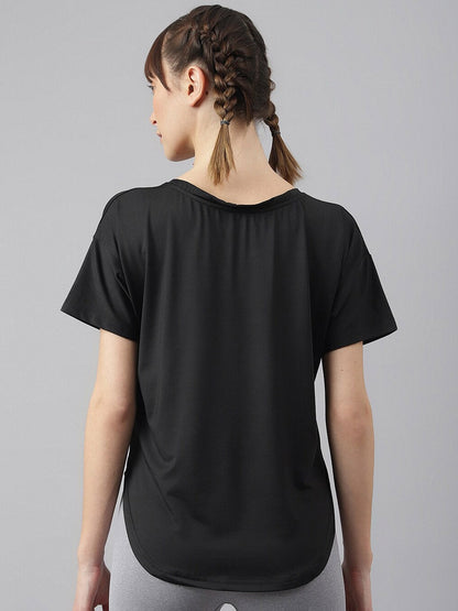 MKH Women Typography Printed Drop-Shoulder Sleeves Dri-FIT Sports T-shirt