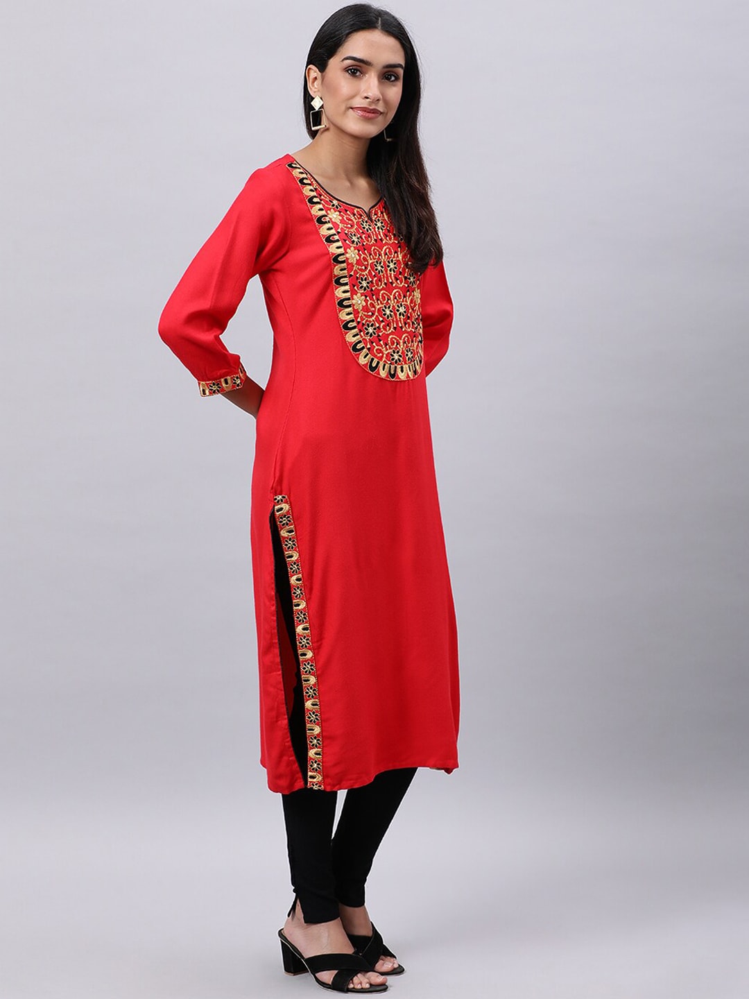 Souchii Red Yoke Design Mirror Work Grandeur & Majestic Artwork Kurta