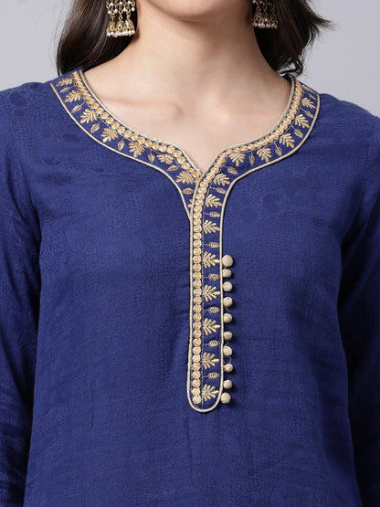 Souchii Women Blue Yoke Design Thread Work Grandeur & Majestic Artwork Kurta