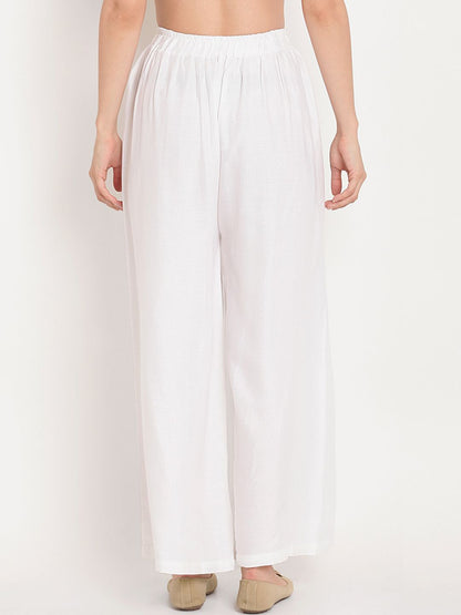TAG 7 Women White Solid Straight Palazzos