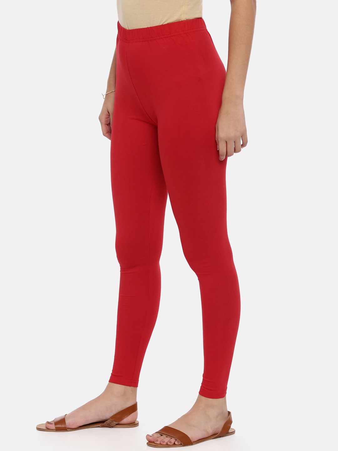 Souchii Red Solid Slim-Fit Ankle-Length Leggings