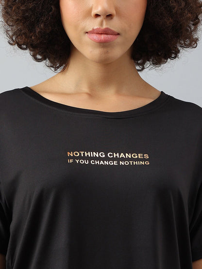 MKH Women Typography Printed Dri-FIT Sports T-shirt