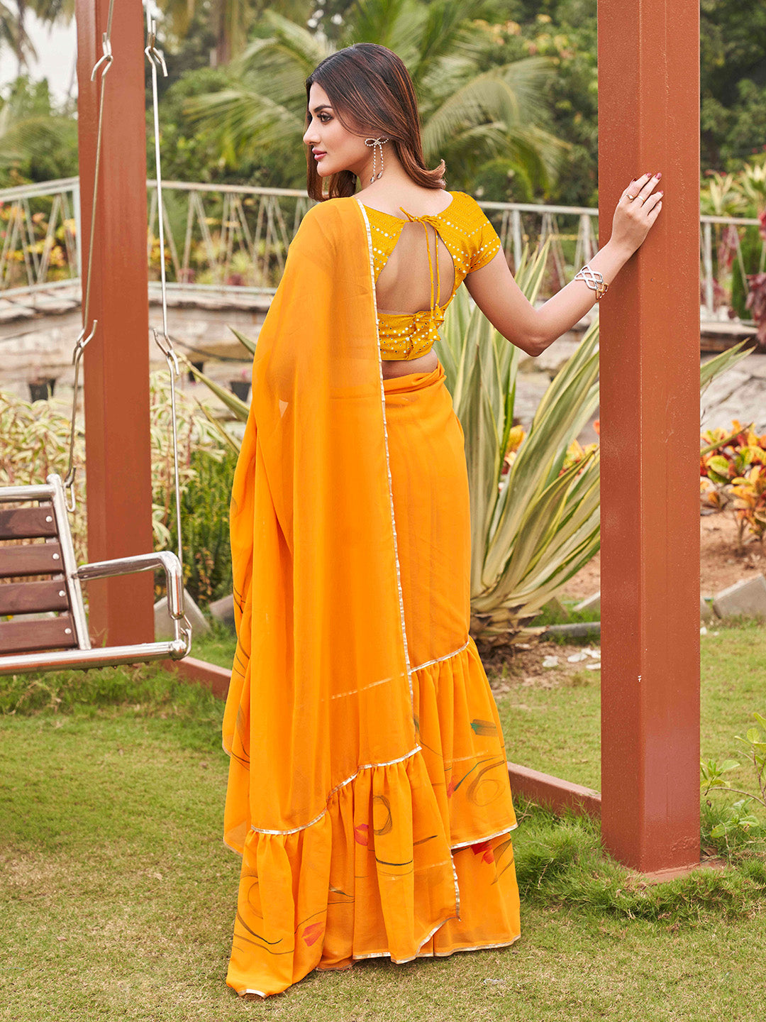 Tikhi Imli Mustard Yellow Gotta Patti Ruffles Saree