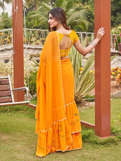 Tikhi Imli Mustard Yellow Gotta Patti Ruffles Saree