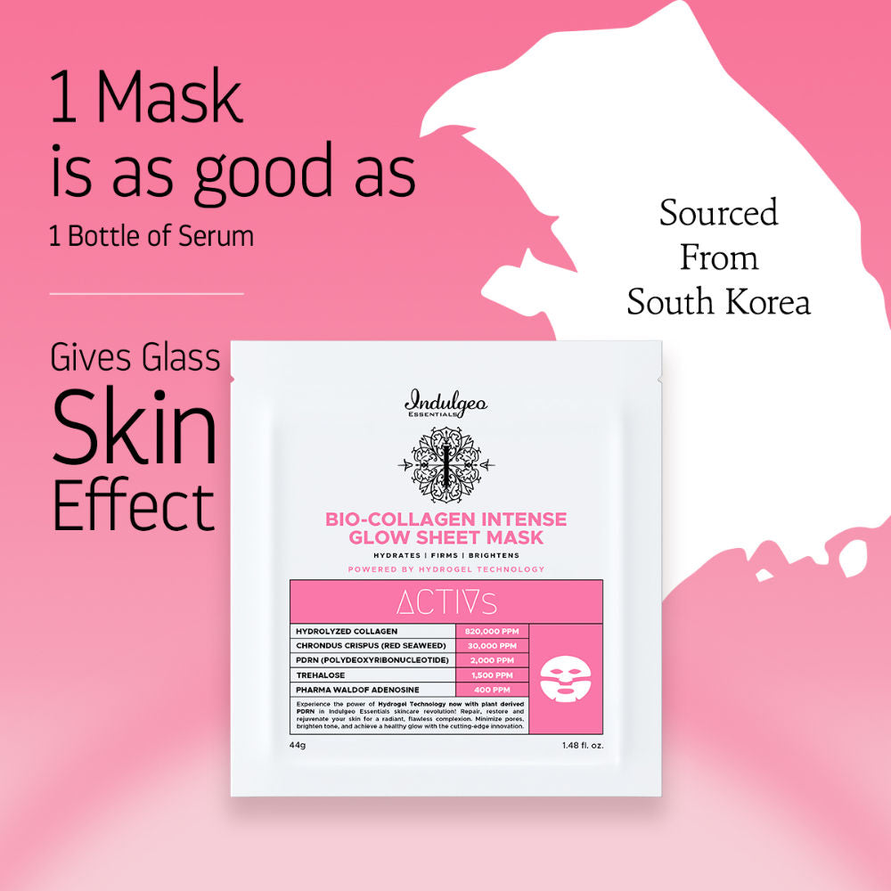 Indulgeo Essentials Ginseng PDRN Enriched Bio Collagen Intense Glow Sheet Mask (44g)