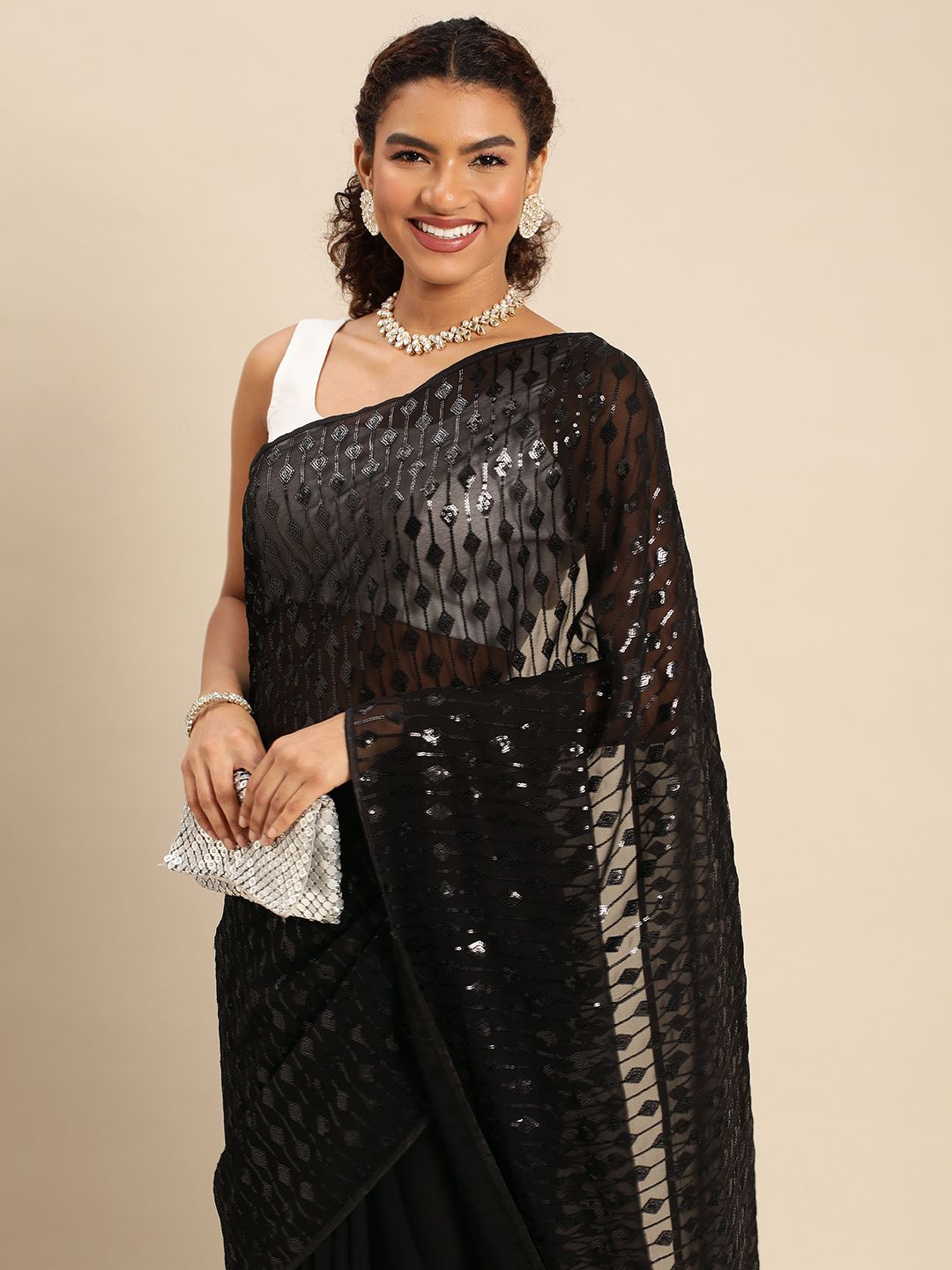 kasee Embellished Sequinned Pure Georgette Saree
