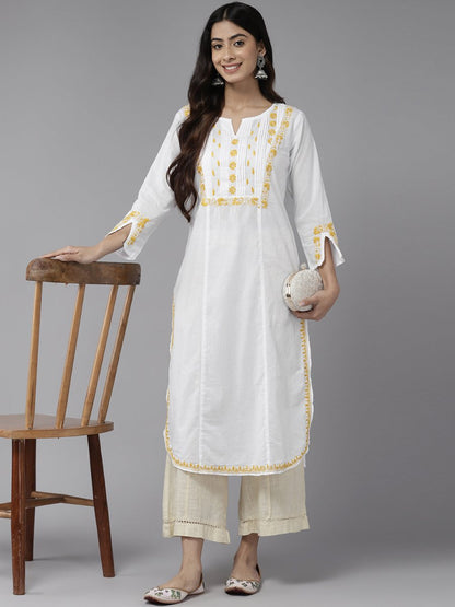 ADA Ethnic Motifs Embroidered Chikankari Cotton Kurta