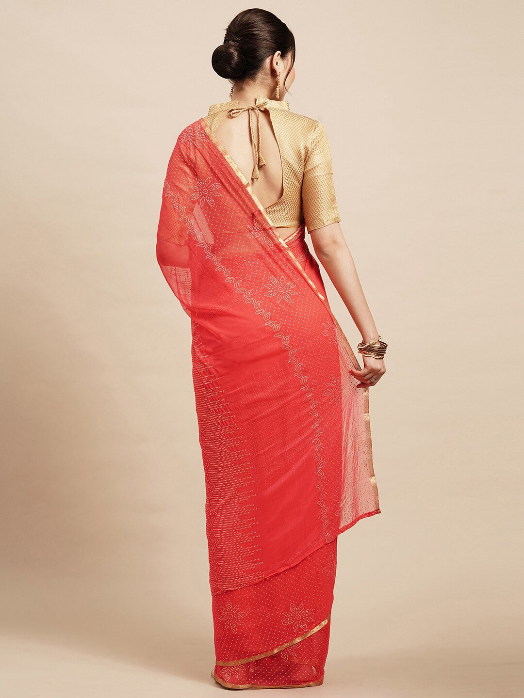 Saree Mall Peach-Coloured Embellished Sarees