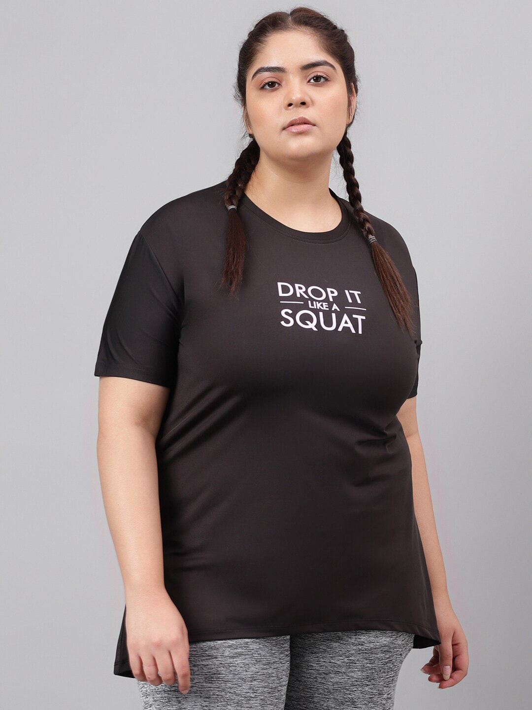 MKH Plus Size Typography Printed Drop-Shoulder Sleeves Relaxed Fit Dri-FIT T-shirt