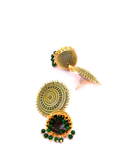 Gold-Polished Alloy Designer Brass Jhumki Earrings - The Pari