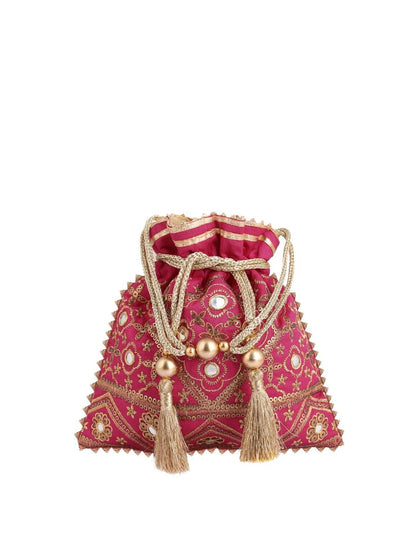 Masq Pink & Gold-Toned Embellished Embroidered Potli Clutch