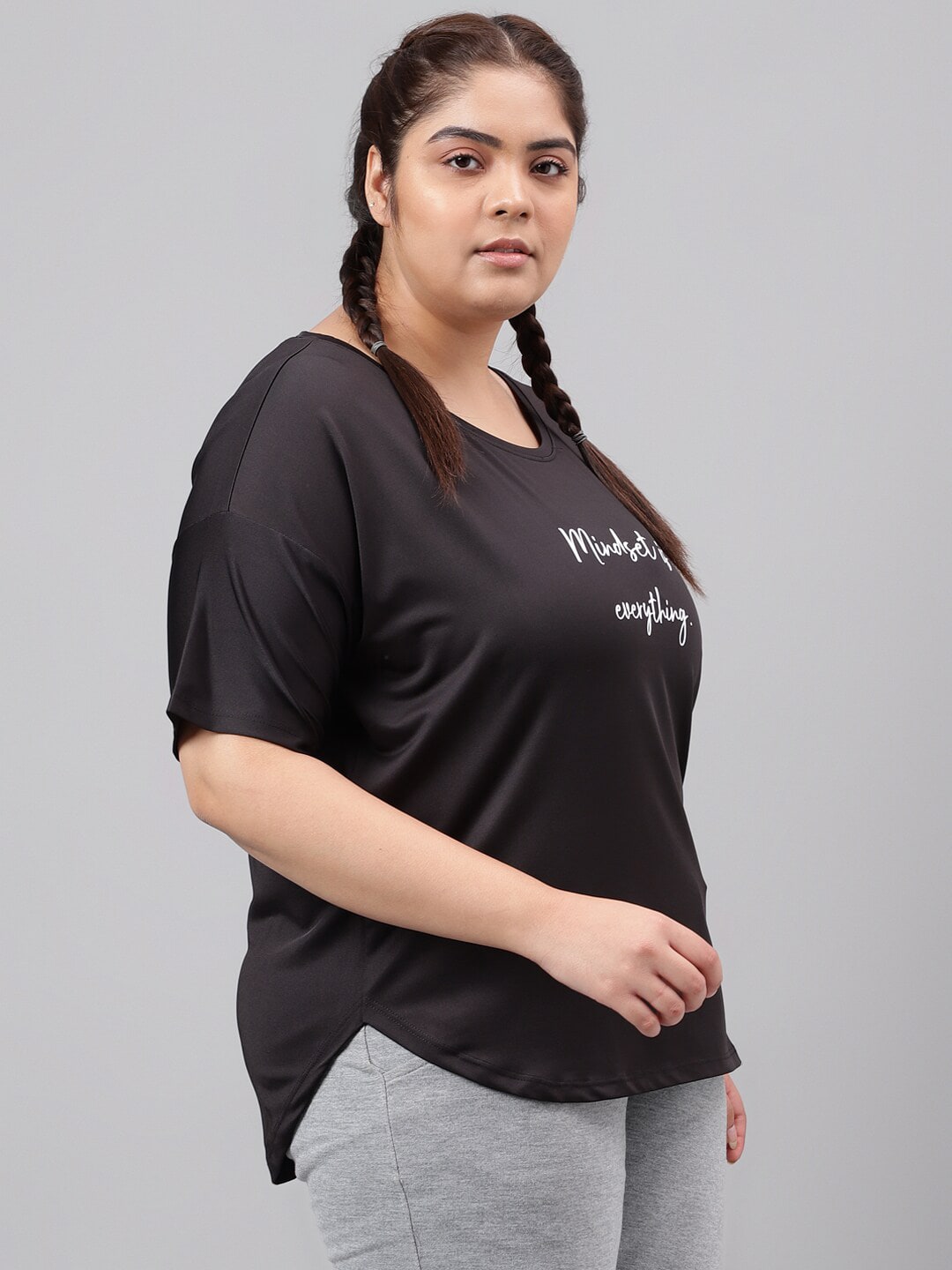 MKH Plus Size Typography Printed Dri-FIT Relaxed Fit Drop-Shoulder Sleeves Gym T-shirt