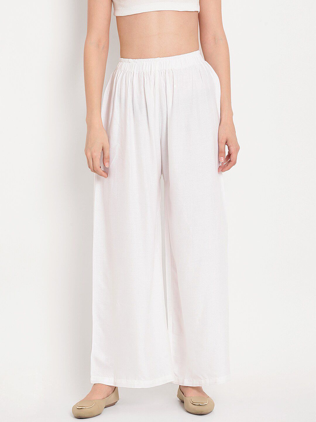 TAG 7 Women White & Grey Set of 2 Flared Ethnic Palazzos