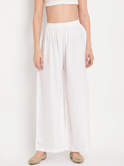 TAG 7 Women White & Grey Set of 2 Flared Ethnic Palazzos