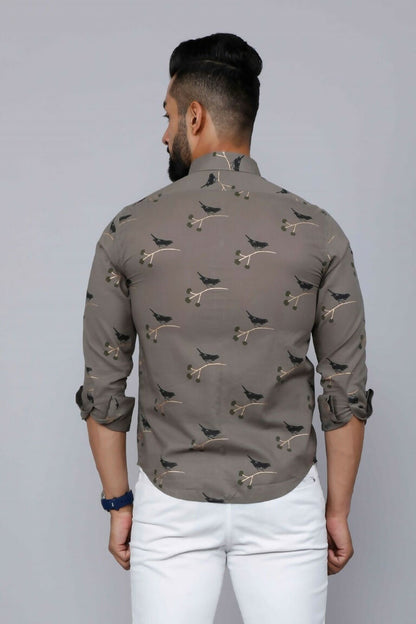 Miravan Men's Grey Floral Print Casual Shirt