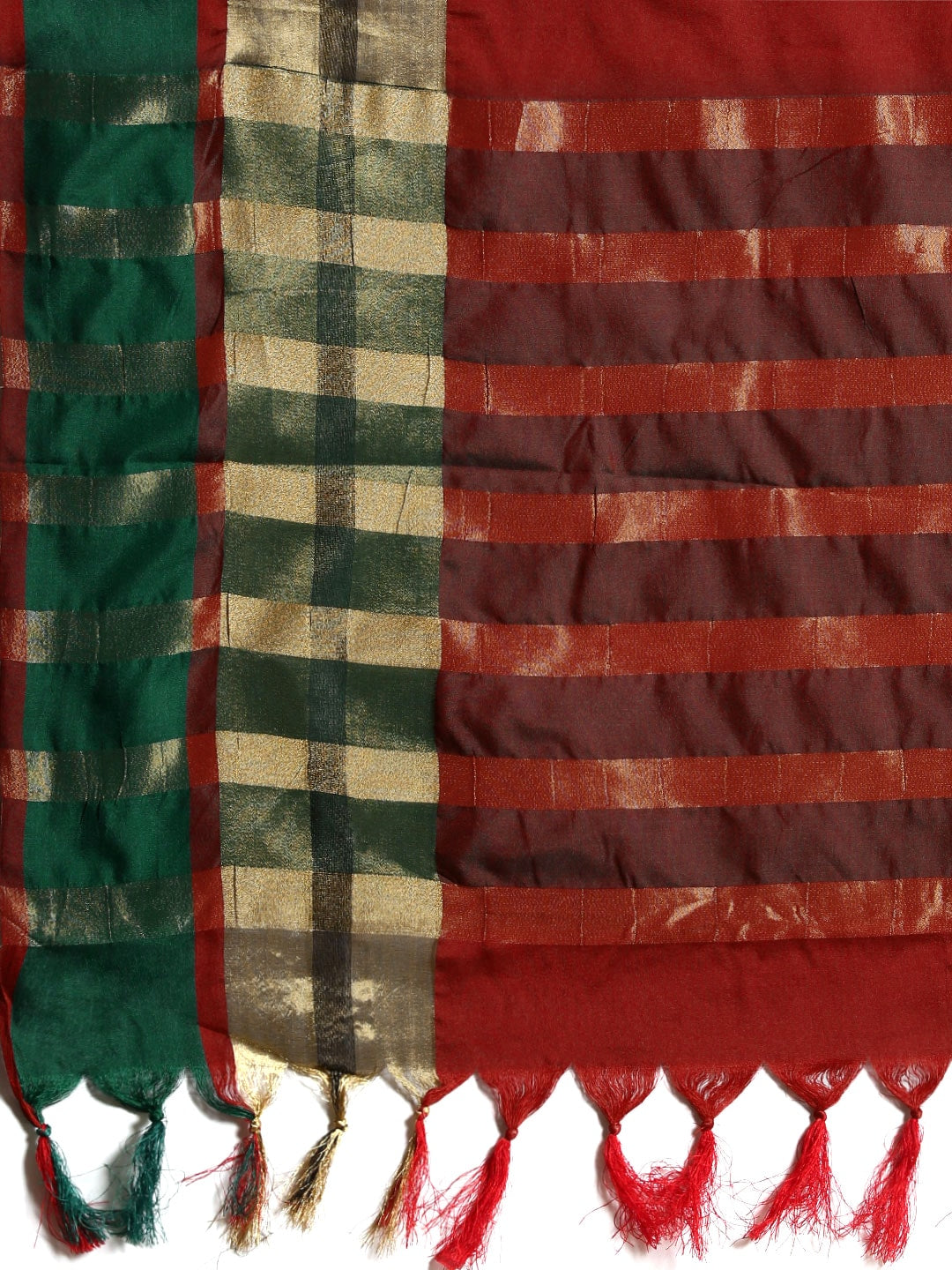 Saree Mall Red & Green Solid Saree