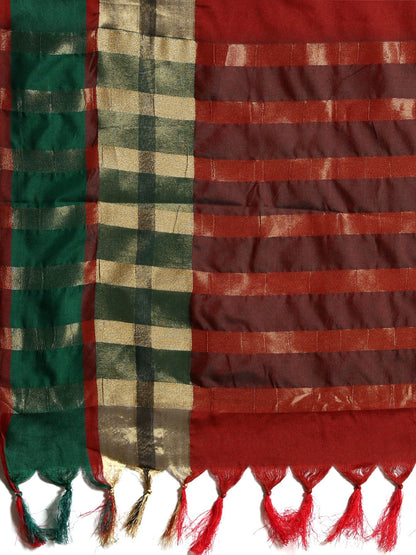 Saree Mall Red & Green Solid Saree