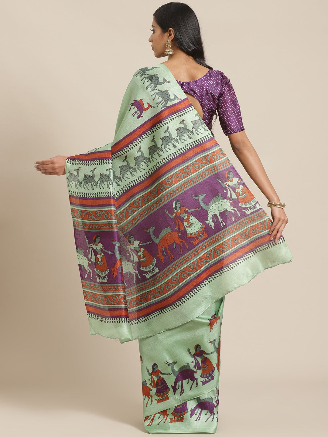 Saree Mall Green & Purple Ethnic Motifs Print Bhagalpuri Saree