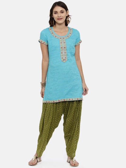 Souchii Olive Green Woven Design Patiala