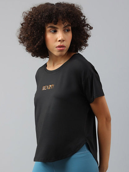 MKH Women Typography Drop-Shoulder Sleeves Dri-FIT Sports T-shirt