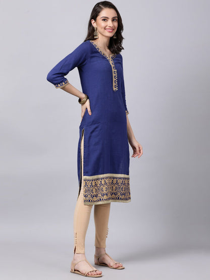 Souchii Women Blue Yoke Design Thread Work Grandeur & Majestic Artwork Kurta