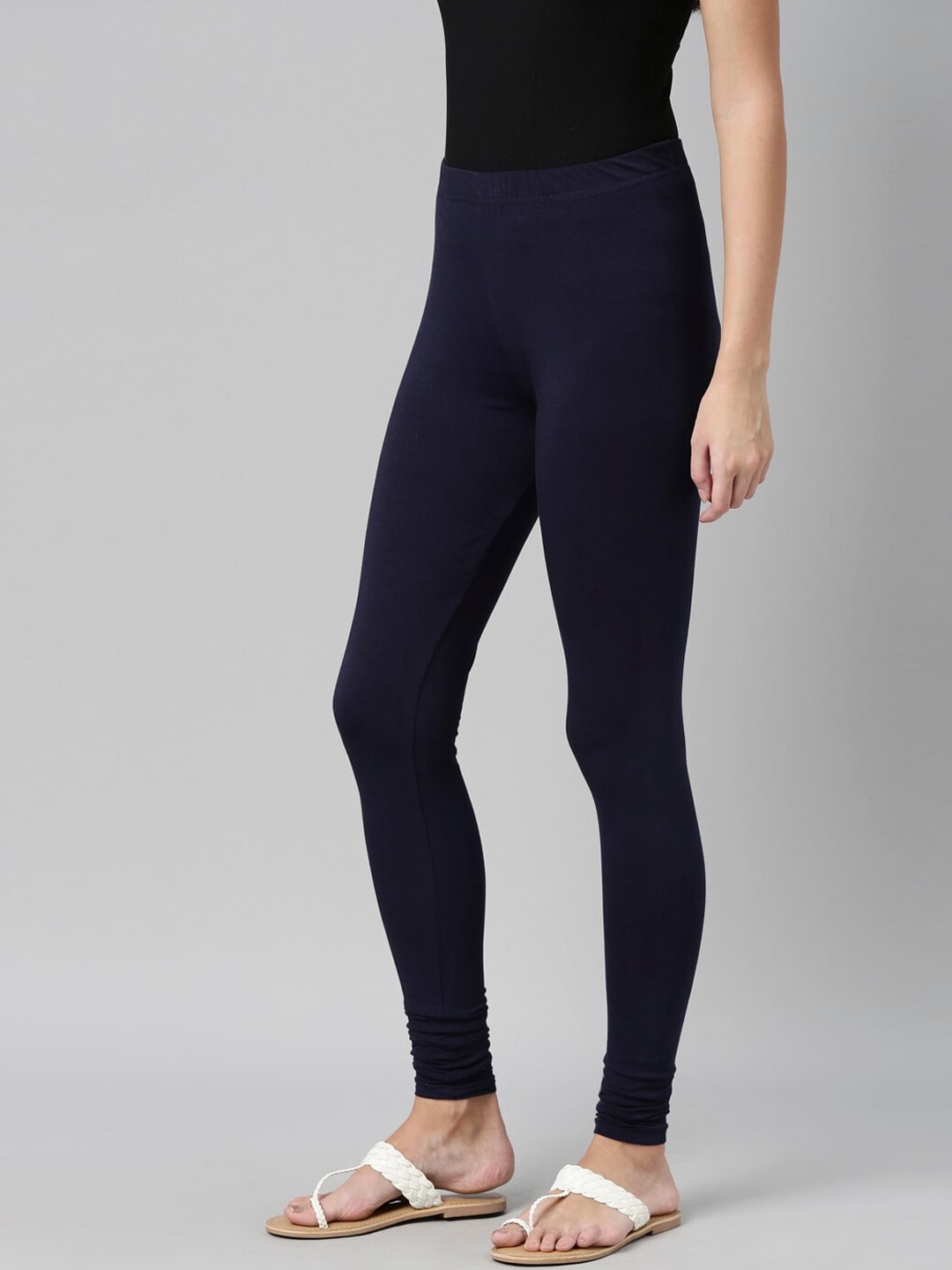 Souchii Navy Blue Solid Churidar Length Leggings
