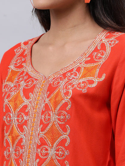 Souchii Orange Ethnic Motifs Thread Work Grandeur & Majestic Artwork Kurta